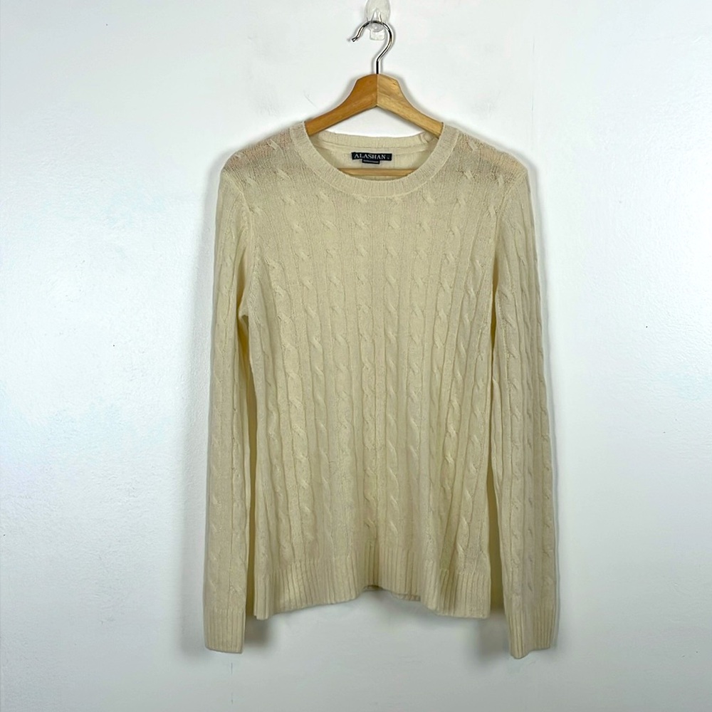 Alashan Cashmere Sweater Womens L Long Sleeve Pullover White Stretch Soft Top